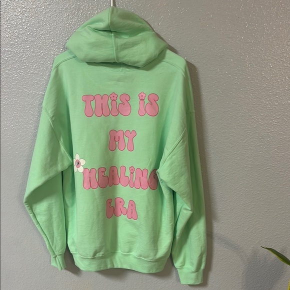 Gildan Light Green Hoodie with Floral Accent - Picture 4 of 16